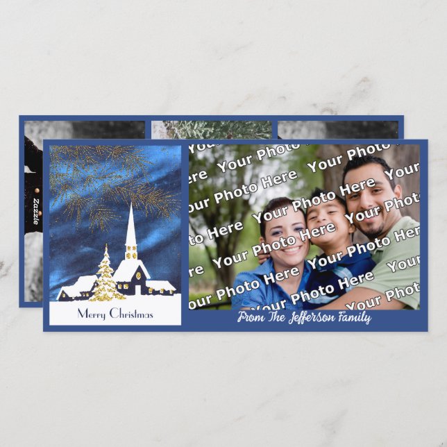 Snowy Christmas Church Photo Card (Front/Back)