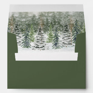 Snowy Christmas Cottage Forest & Address Envelope