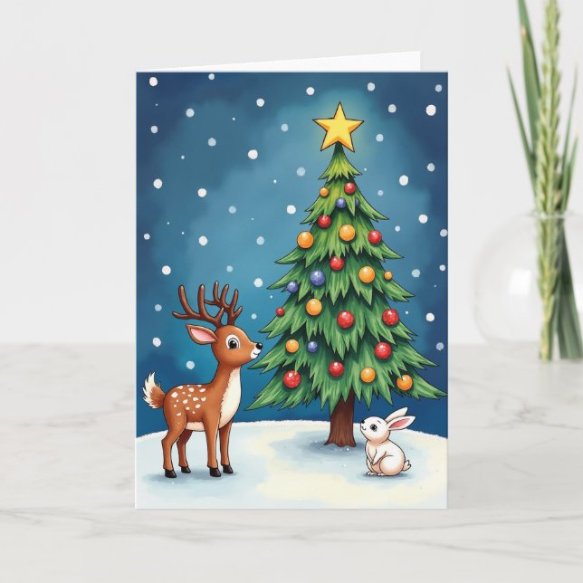 Snowy Christmas Deer Bunny Card (Front)