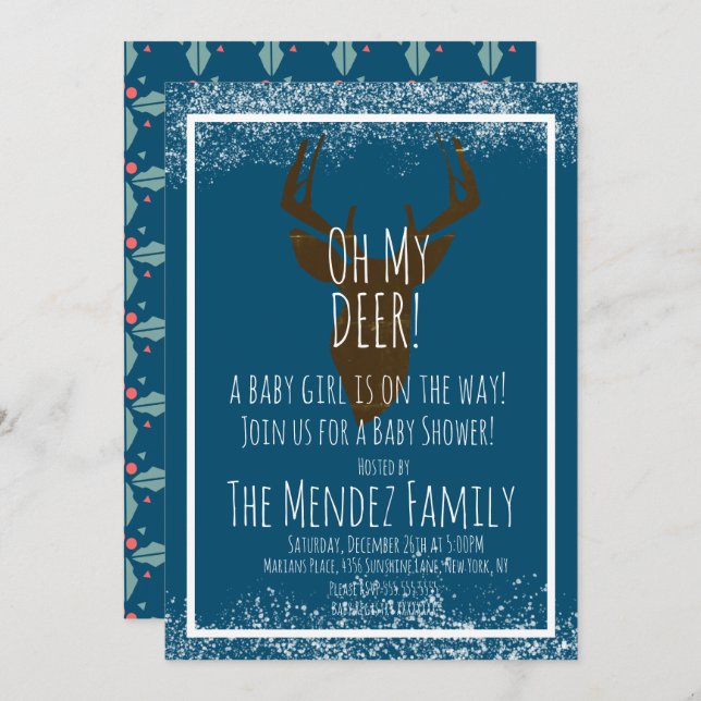 Snowy Christmas Deer Gender Nuetral Baby Shower Invitation (Front/Back)