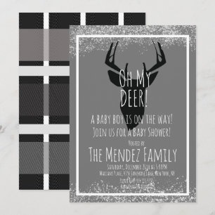Snowy Christmas Deer Plaid Baby Shower Invitation