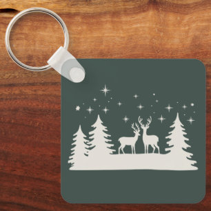 Snowy Christmas Deer Winter Season Holiday Key Ring