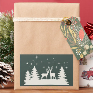 Snowy Christmas Deer Winter Season Holiday  Rectangular Sticker