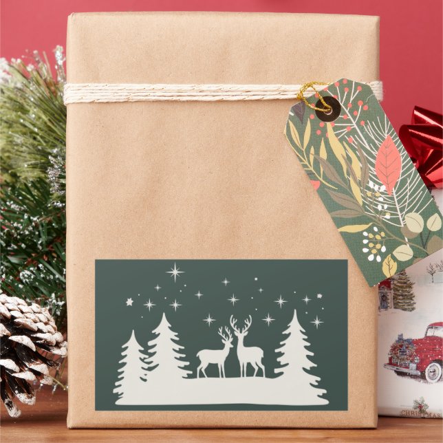 Snowy Christmas Deer Winter Season Holiday  Rectangular Sticker (Holiday)
