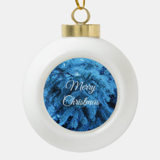 Snowy Christmas Forest Spruce  Ceramic Ball Christmas Ornament