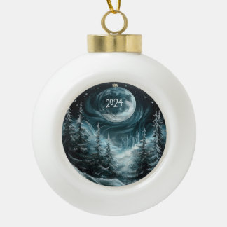 Snowy Christmas Forest with Big Moon Ornament Coll
