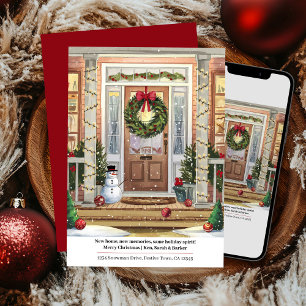 Snowy Christmas Front Porch Cosy New Home  Holiday Card