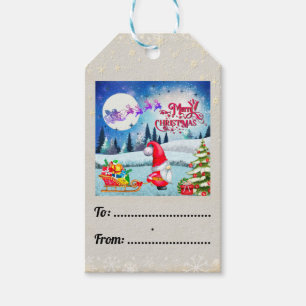 Snowy Christmas Gnome And Santa's Sleigh Gifts Gift Tags
