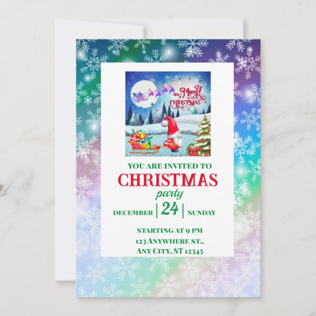 Snowy Christmas Gnome And Santa's Sleigh Gifts Invitation (Front)