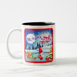 Snowy Christmas Gnome And Santa's Sleigh Gifts Two-Tone Coffee Mug