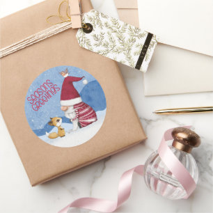 Snowy Christmas Gnome Fox Bird Sticker