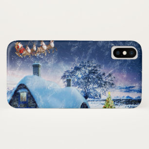 Snowy Christmas House and Santa iPhone X Case