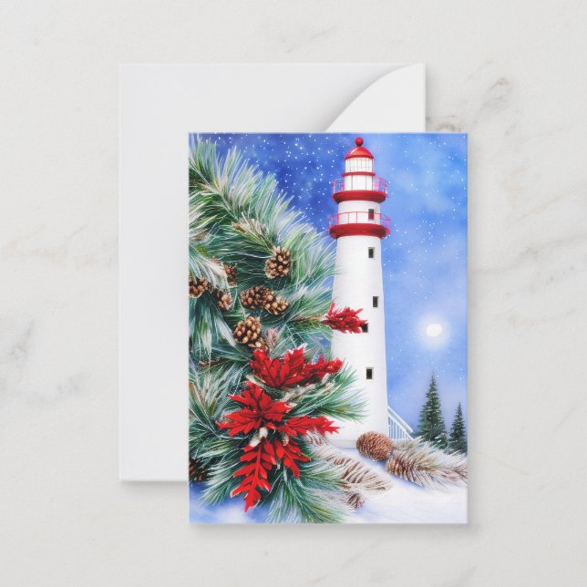 Snowy Christmas lighthouse budget mini Card (Front)