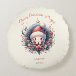 Snowy Christmas Magic Round Cushion