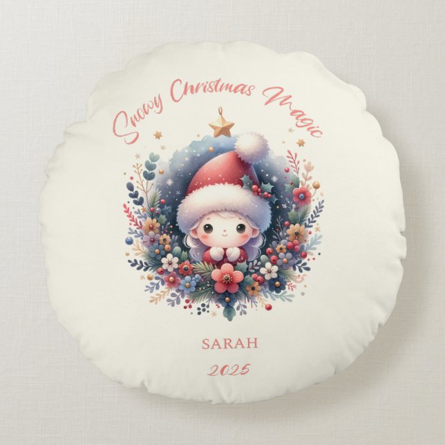 Snowy Christmas Magic  Round Cushion (Front)