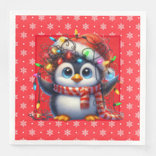 Snowy Christmas Penguin Paper Napkin
