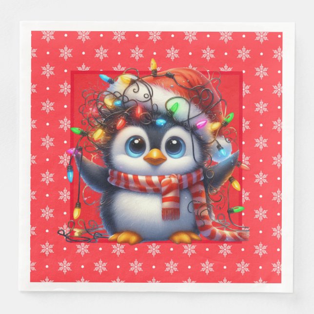 Snowy Christmas Penguin Paper Napkin (Front)