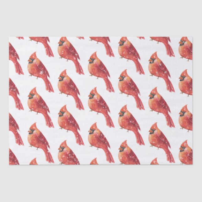Snowy Christmas Red Cardinal Bird Tissue Paper (Front)