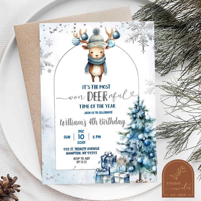 Snowy Christmas Reindeer Birthday Boy Invitation (Creator Uploaded)