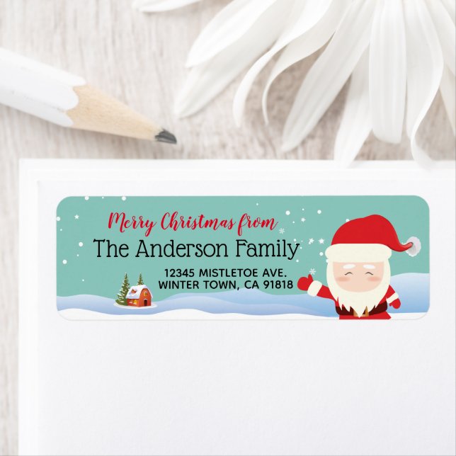 Snowy Christmas Santa Claus Return Address Label (Insitu)