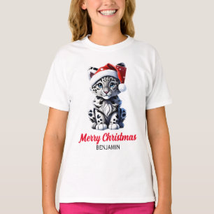 Snowy Christmas Santa Cute Snow Leopard Cub  T-Shirt