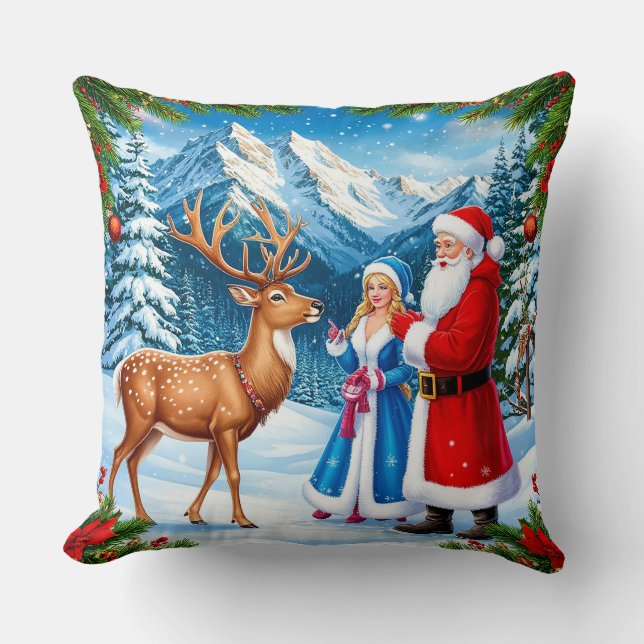Snowy Christmas Scene Cushion (Front)