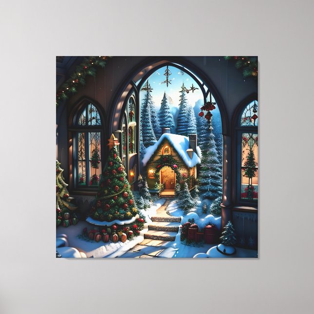 Snowy Christmas Scene Landscape Canvas Print (Front)