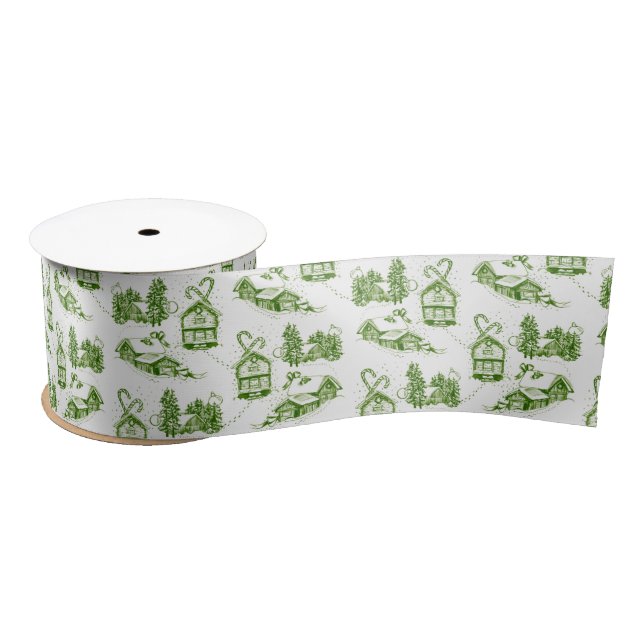 Snowy Christmas Toile | green  Satin Ribbon (Spool)
