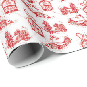 Snowy Christmas Toile   red single roll  Wrapping Paper