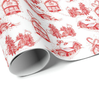 Snowy Christmas Toile | red single roll Wrapping Paper