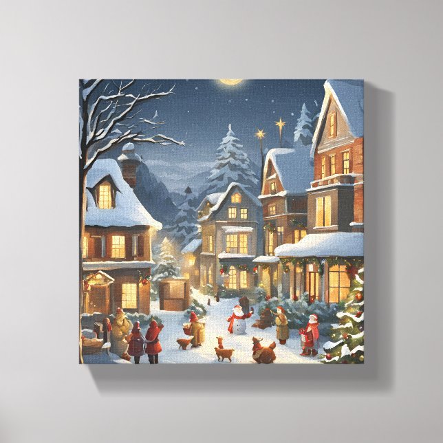 Snowy Christmas Town Canvas Print (Front)