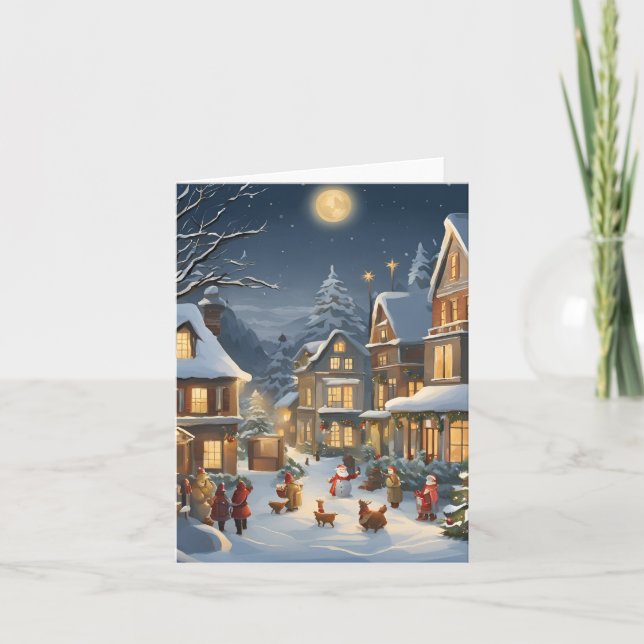 Snowy Christmas Town Holiday Card (Front)