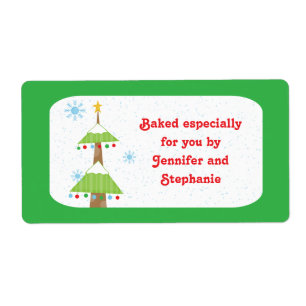 Snowy Christmas tree baked goods gift tag labels