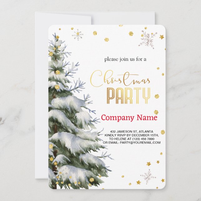 Snowy Christmas Tree , Diamonds and Snowflakes Invitation (Front)