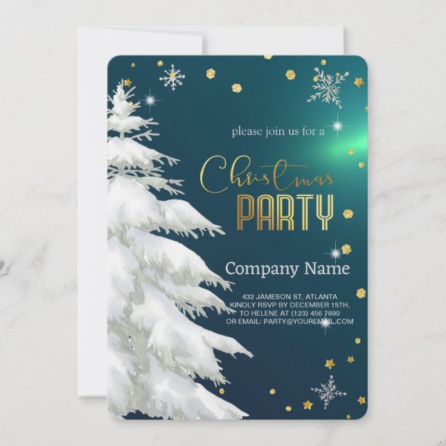 Snowy Christmas Tree , Diamonds and Snowflakes Invitation (Front)