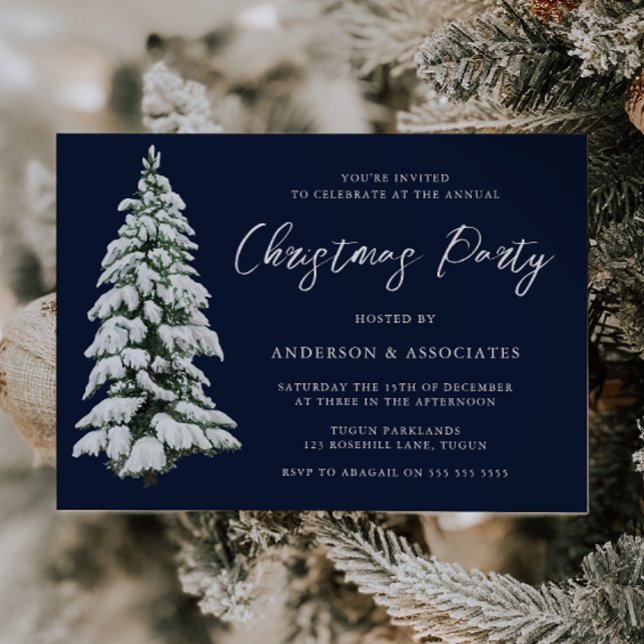 Snowy Christmas Tree Festive Blue Christmas Party Invitation (Creator Uploaded)