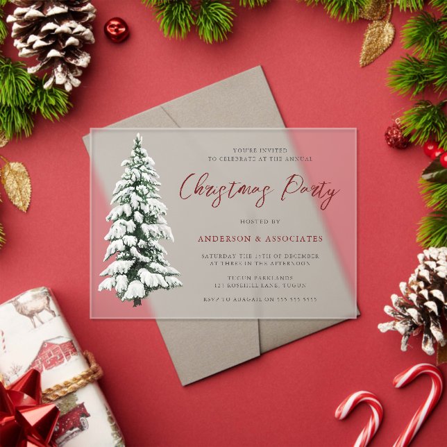 Snowy Christmas Tree Festive Christmas Party Acrylic Invitations (Insitu (Holiday))
