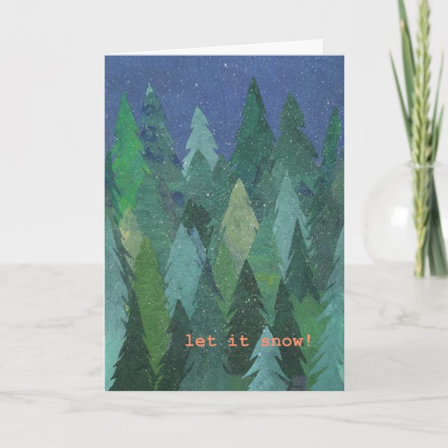 Snowy Christmas Tree Forest Christmas Card (Front)