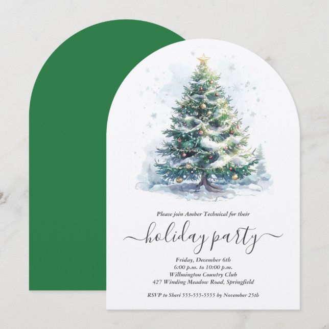 Snowy Christmas Tree Holiday Party Invitation (Front/Back)