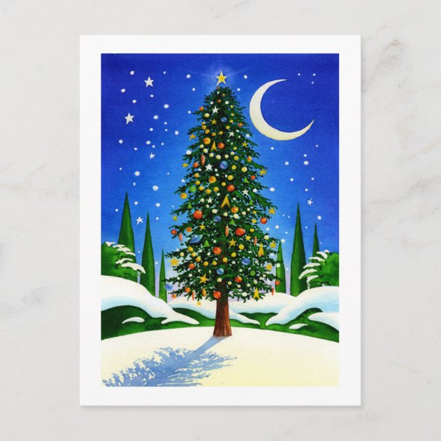 Snowy Christmas Tree Holiday Postcard (Front)