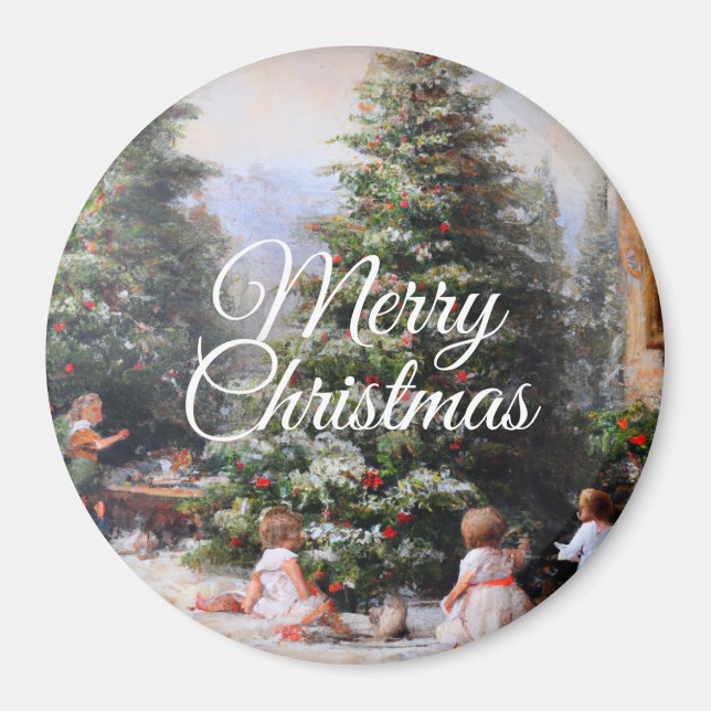 Snowy Christmas Tree Kids' Play Oil Painting Magnet (Front)
