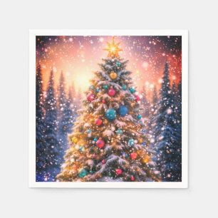 Snowy Christmas Tree Paper Napkins
