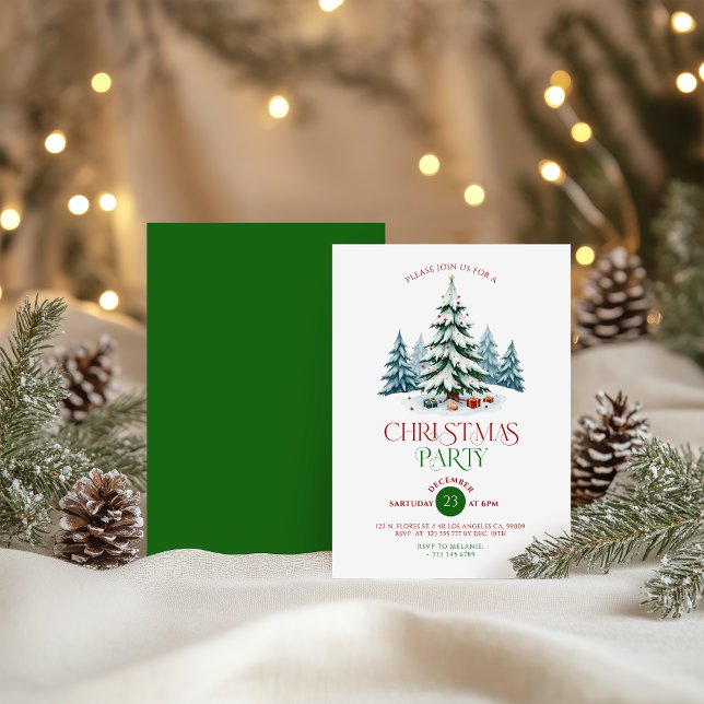Snowy Christmas Tree Typography Christmas Party Invitation (Creator Uploaded)