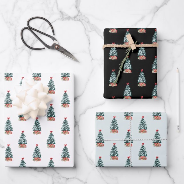 Snowy Christmas Tree v2 Wrapping Paper Sheet (Front)