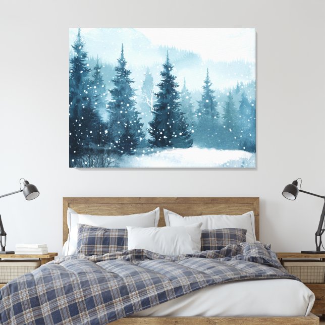 Snowy Christmas Trees  Canvas Print (Insitu(Bedroom))