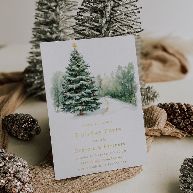 Snowy Christmas Trees Gold Foil Christmas Party (Creator Uploaded)