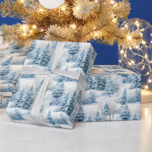 Snowy Christmas trees scene tiled  Wrapping Paper