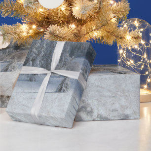 Snowy Christmas trees scene wrapping paper