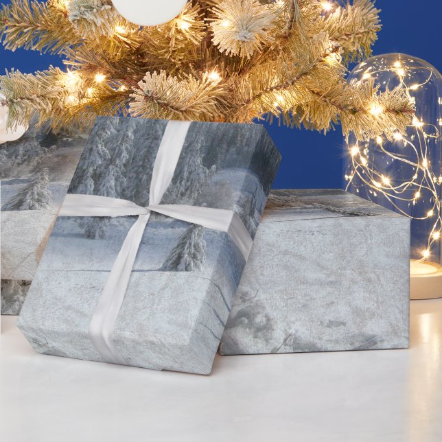 Snowy Christmas trees scene wrapping paper (Holidays)