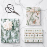 Snowy Christmas Trees Wrapping Paper Sheet<br><div class="desc">Snowy Christmas Trees Pine Cones</div>